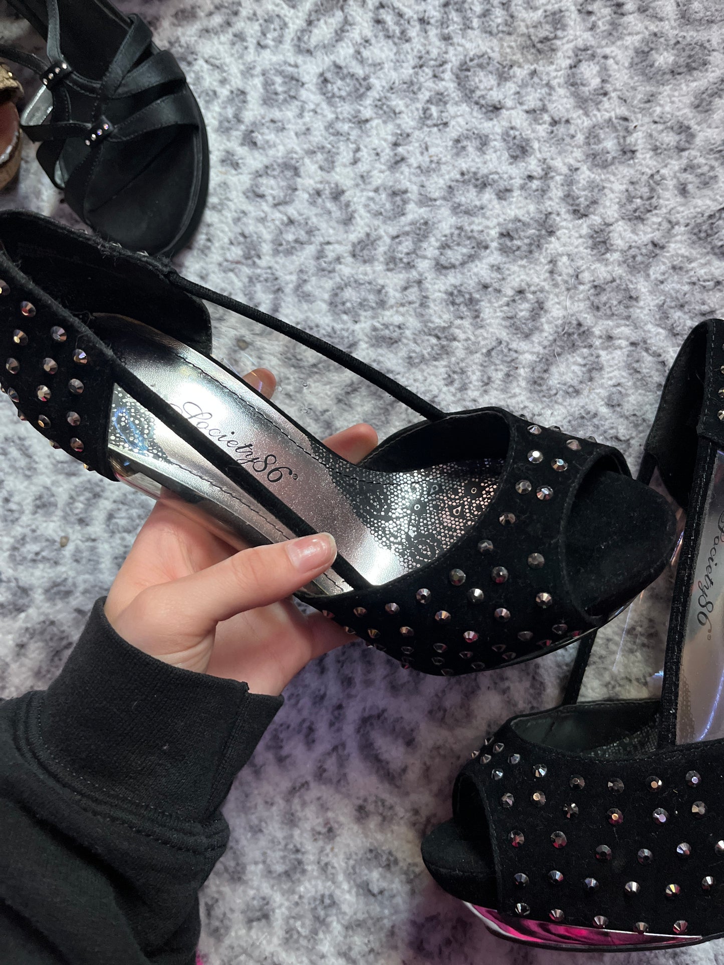 Gorgeous black heels with gems open toe