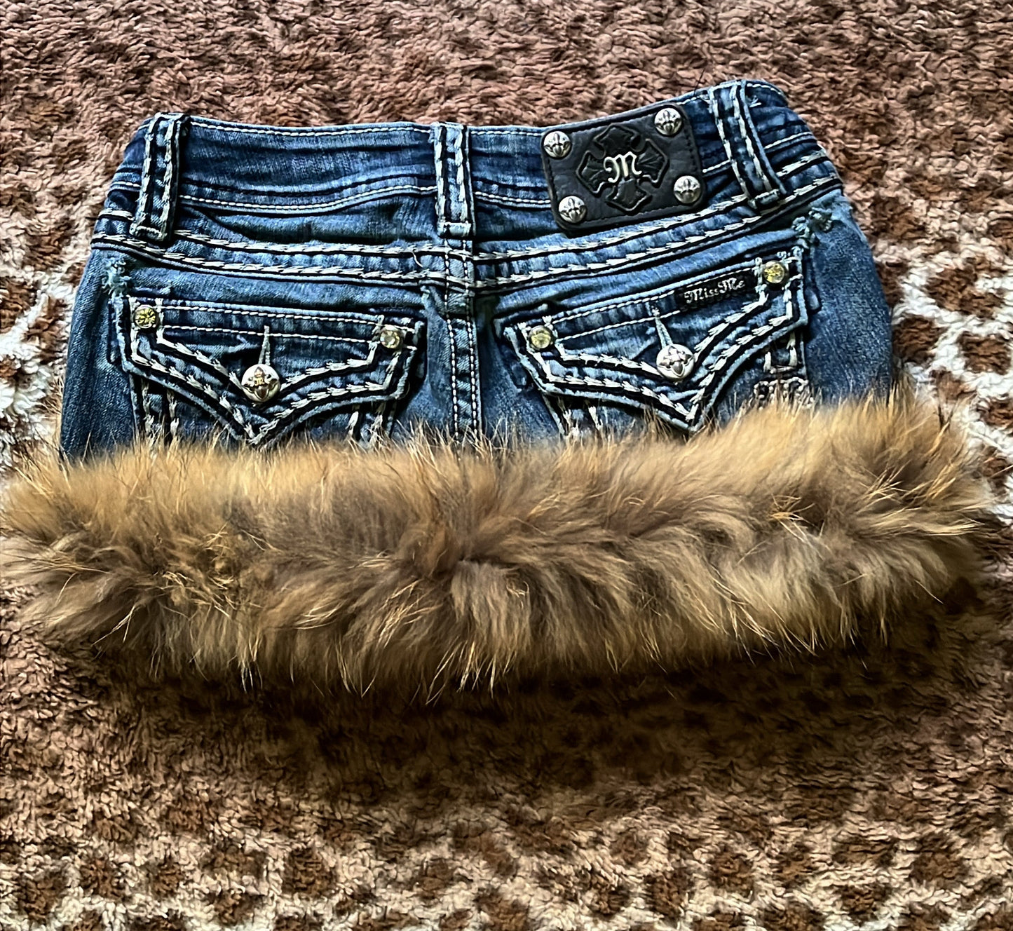 Miss me mini skirt faux fur trim