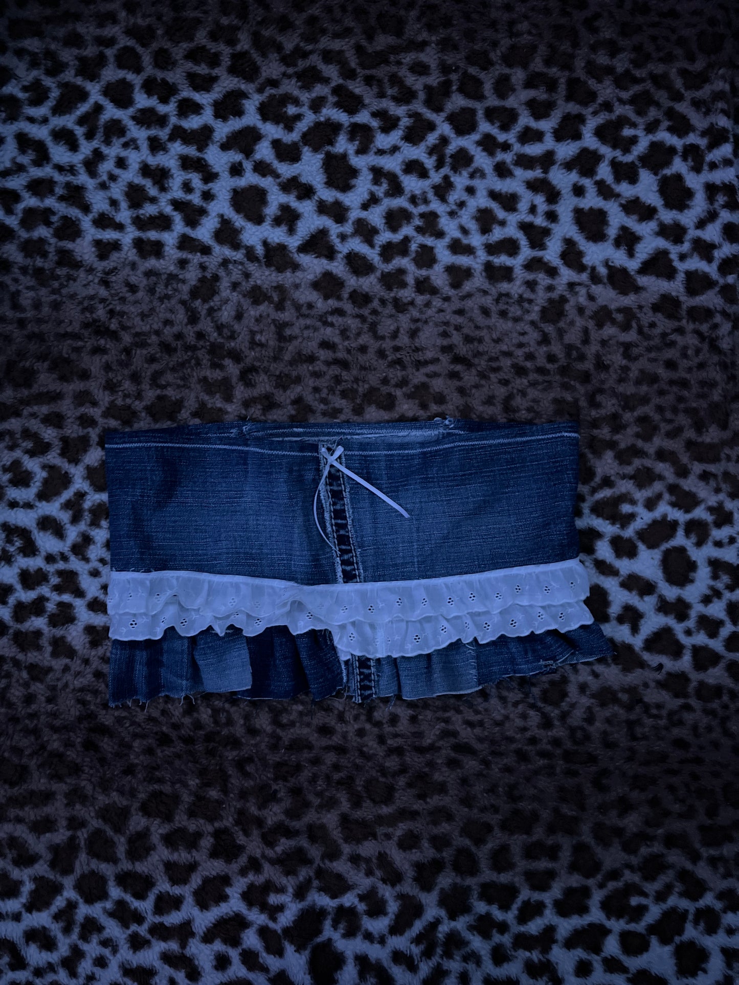 Vintage denim mini skirt lace multiple sizes handmade