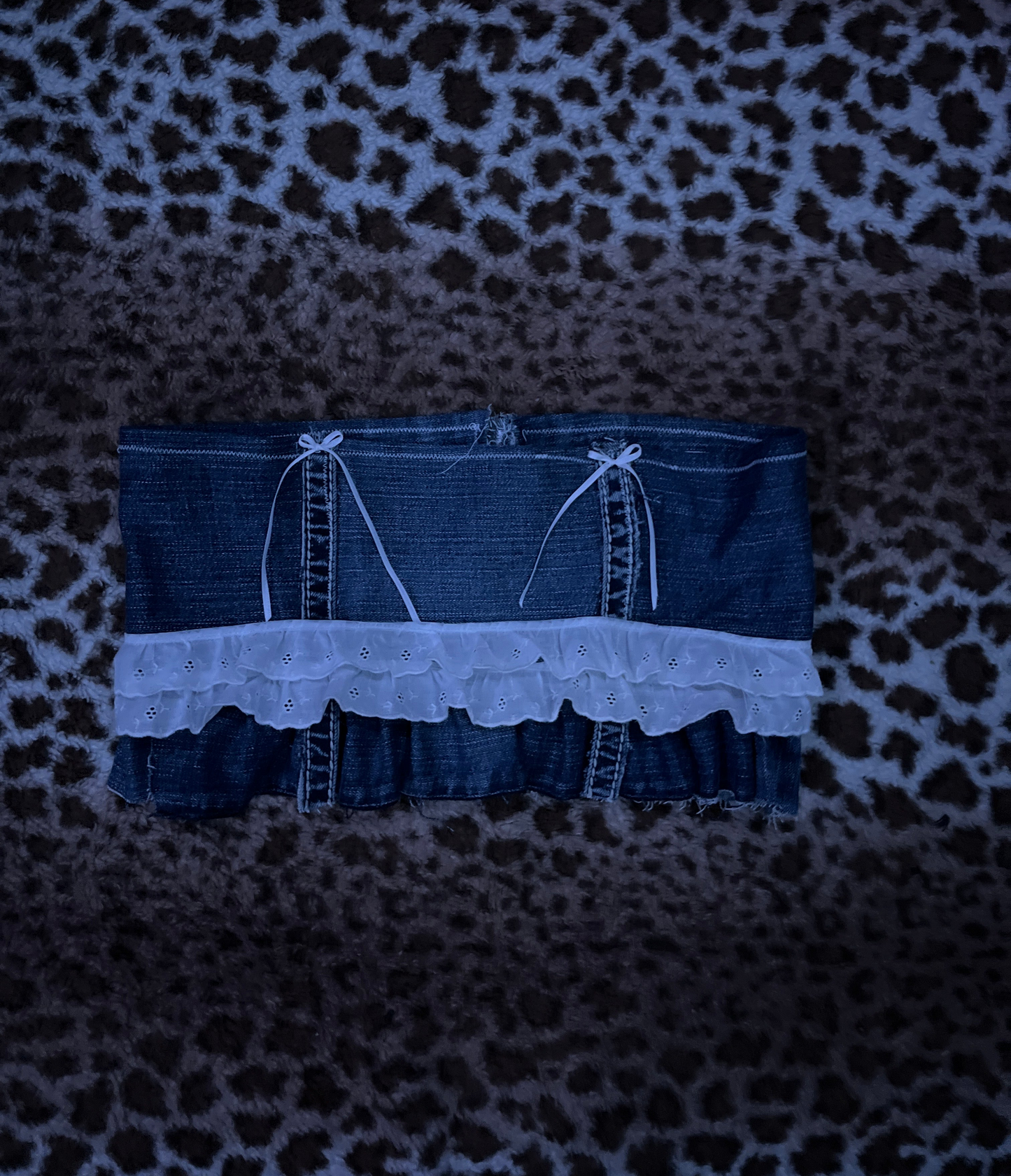 Vintage denim mini skirt lace