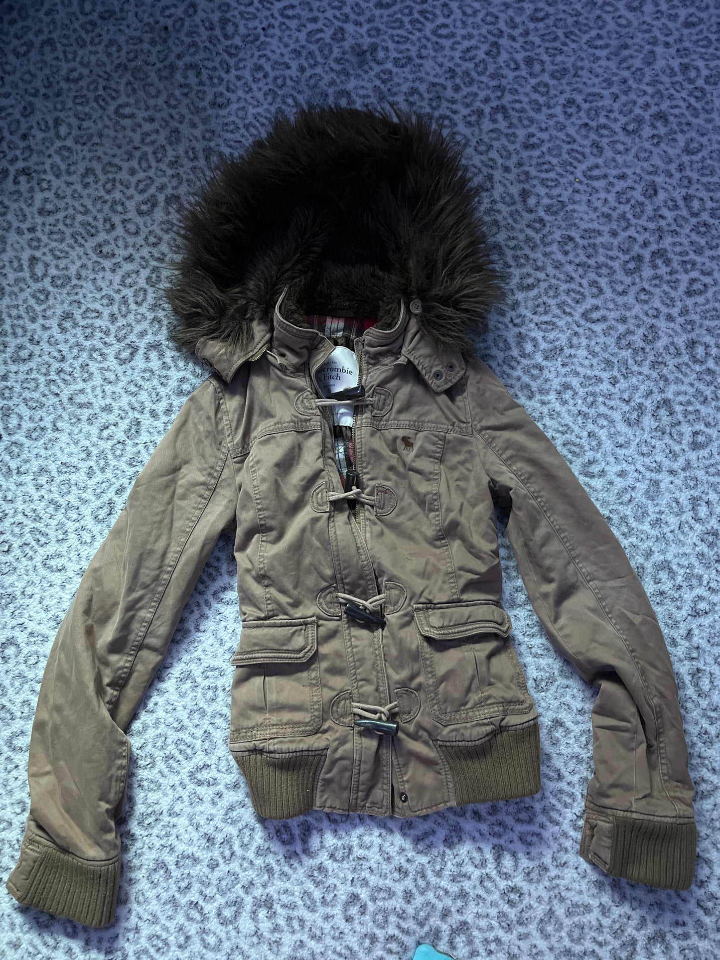 Vintage Abercrombie and fitch rare button up plaid and brown jacket faux fur small
