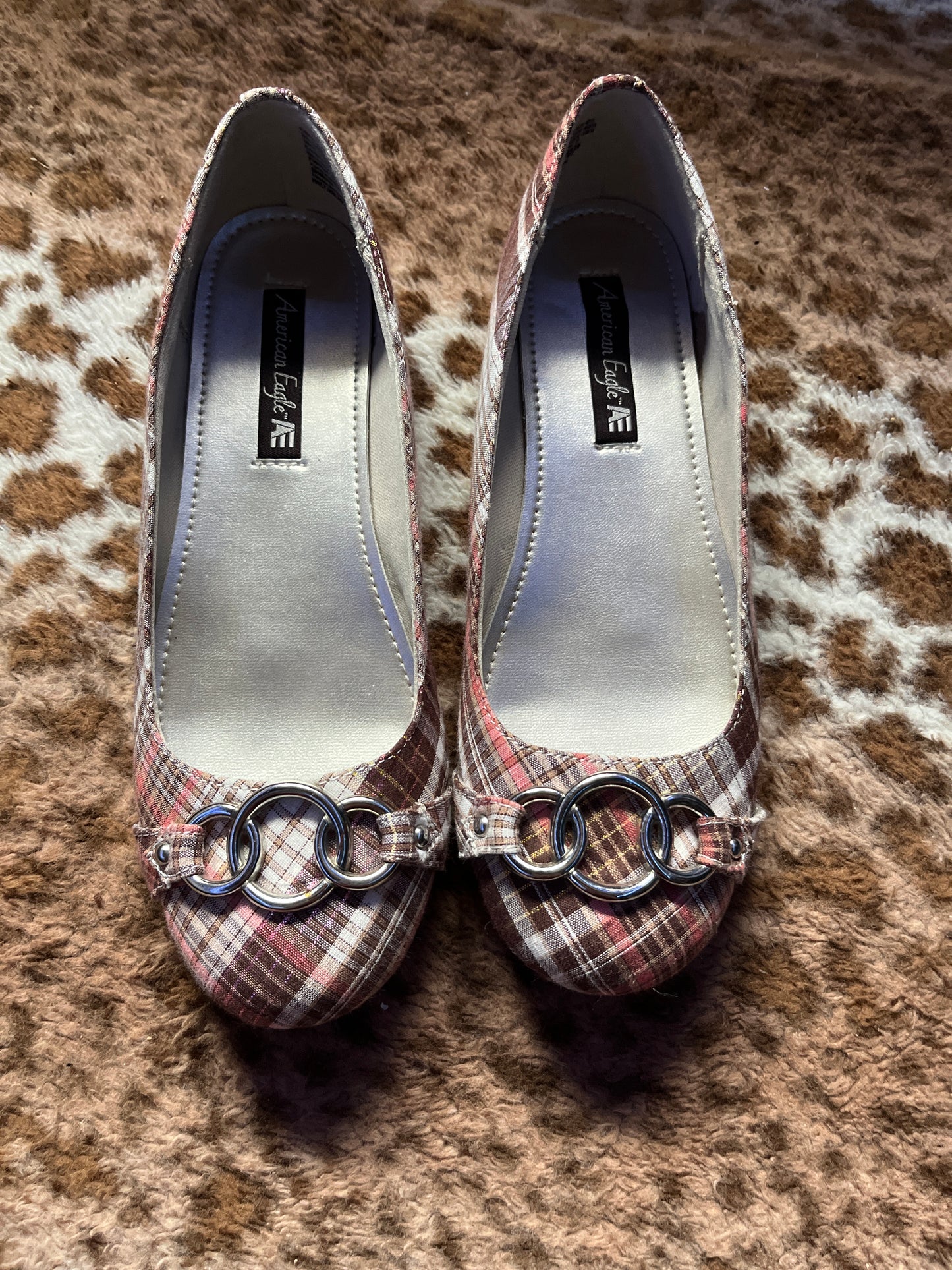 Vintage American Eagle slips plaid pink and brown