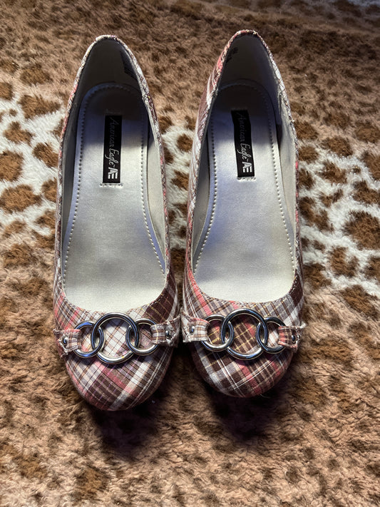 Vintage American Eagle slips plaid pink and brown