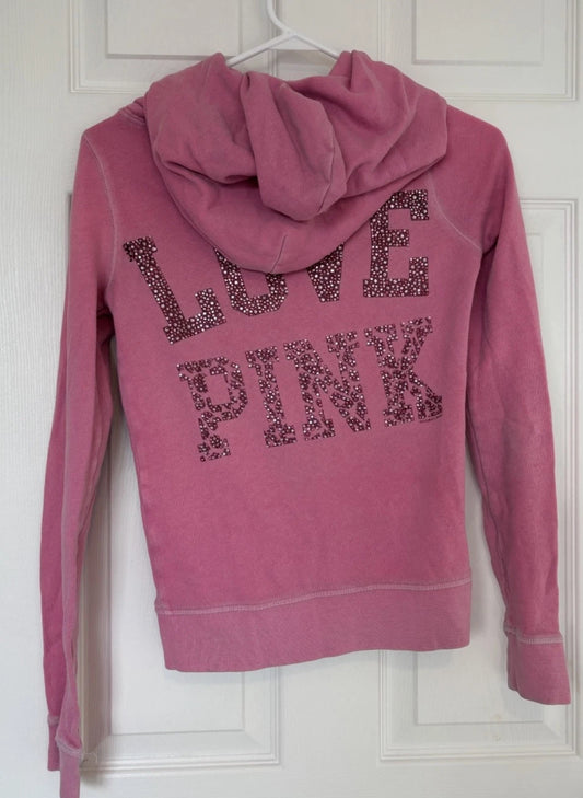 Vintage Victoria secret pink leopard rhinestone zip up