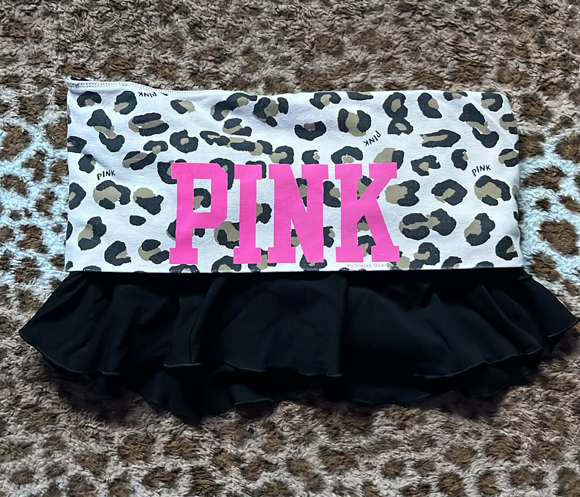 Vintage Victoria secret pink leopard print ruffle foldover mini skirt