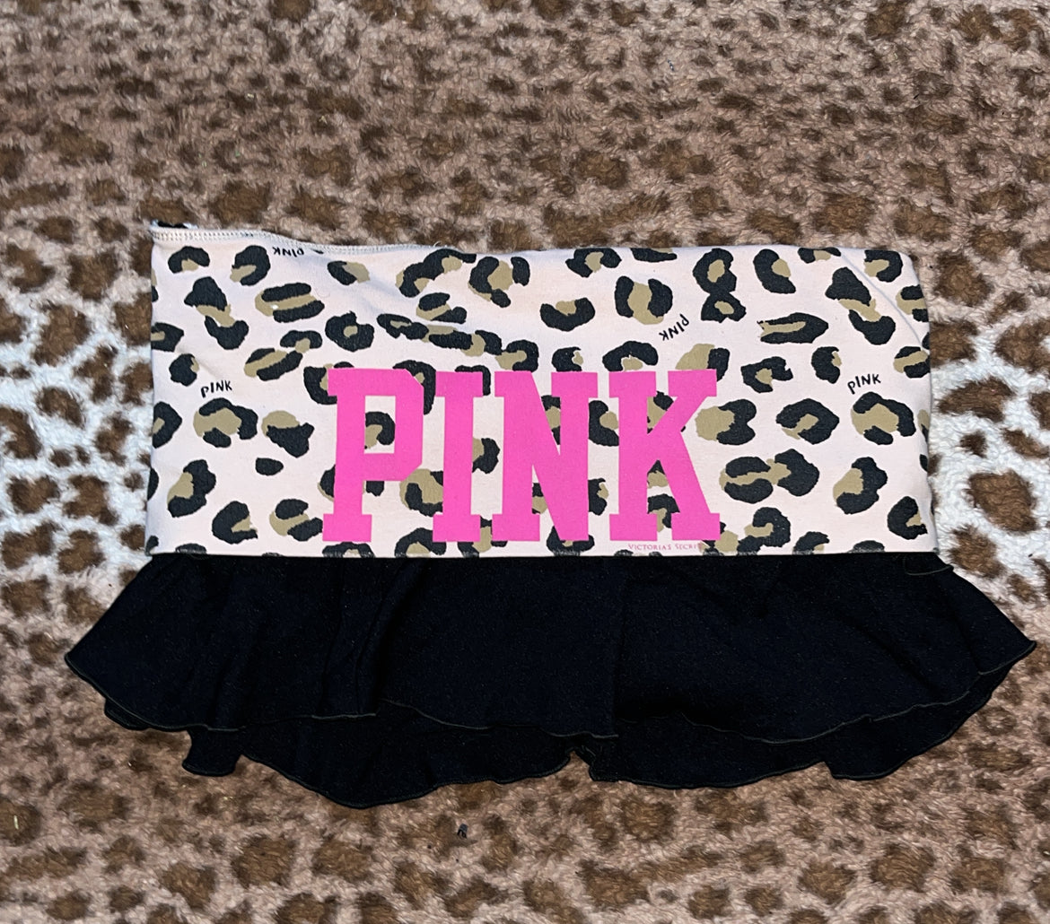 Vintage Victoria secret pink leopard print ruffle foldover mini skirt
