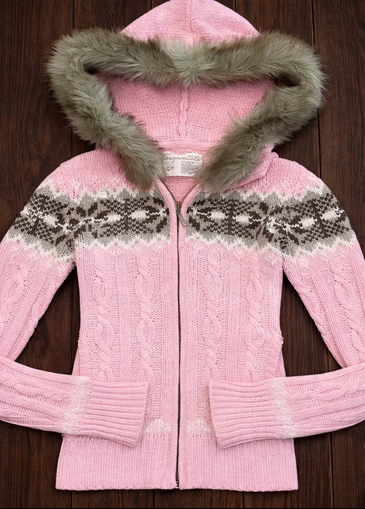 Vintage Aeropostale rare htf baby pink knit jacket size small faux fur